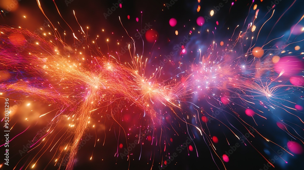 Poster a vibrant and abstract background of glowing lines and orbs, creating a sense of movement and energy