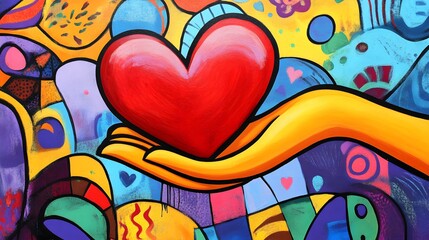 Obraz premium Abstract Colorful Hand Holding Heart Art Painting