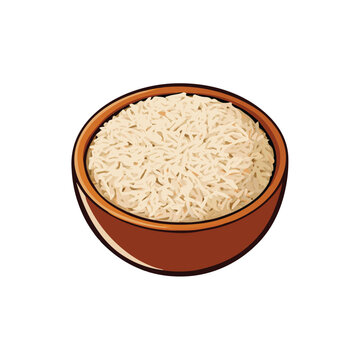 recommend clip art: jasmine rice in wooden bowl, vector silhouette clipart, isolated on white background. 