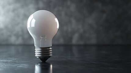 Transparent light bulb standing on reflective surface with copy space
