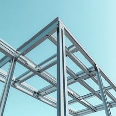 Minimalist metal frame structure against a clear sky