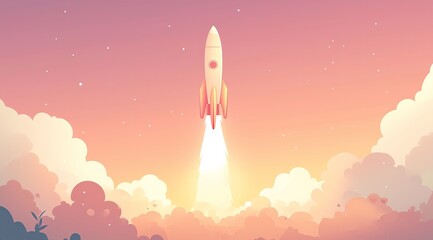 Minimalist Rocket Launch Vector Illustration in Pastel Colors