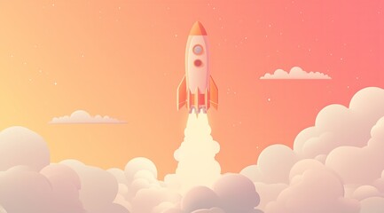 Obraz premium Startup Vision Concept Illustration Featuring Rocket Launch Representing Leadership Creativity and Market Expansion