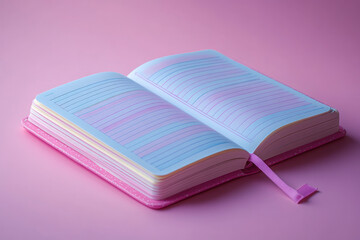 A time-blocking notebook showing sections of the day divided by task, isolated on a pastel lavender background,