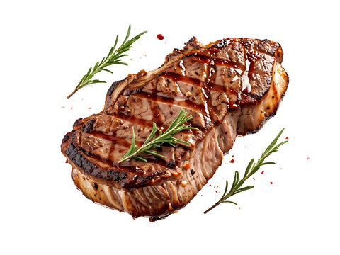 recommend clip art: Grill Pork Chops Beef steaks, flying in the air, grilled meat isolated transparent background