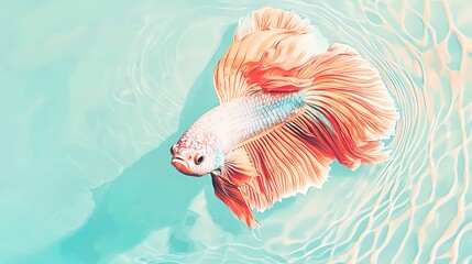 Fototapeta premium A vibrant fish gracefully swims in clear water, showcasing its colorful fins and tranquil movements in a serene environment.