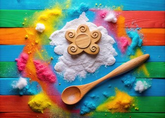 vibrant colorful whimsical playful wooden spoon stirring flour clouds swirling around classic telephone icon