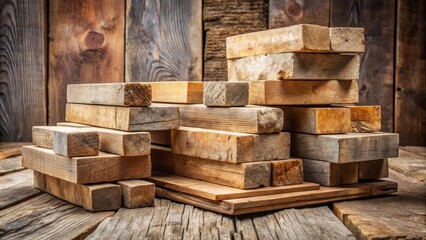 a photo image of a stack of traditional rough-cut foundation blocks with varying levels of wear and weathering on a rustic wooden surface