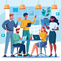 Diverse Business Team Collaboration in Modern Office with Technology