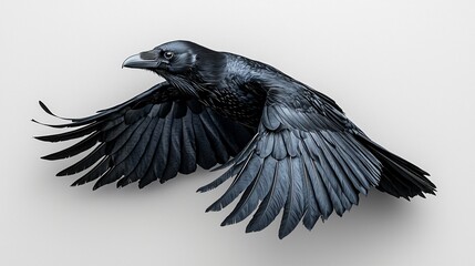 Naklejka premium A striking silhouette of a flying raven perfect for Halloween designs, invitations, and decor, with copy space.