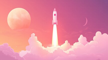 Fototapeta premium Startup Visionary Concept Illustration with Rocket Lift Off Emphasizing Leadership and Innovation