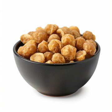 Medium shot of bowl of Dried Marcona almonds, isolated on a white background, 