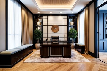 Luxurious Modern Office Chamber Interior Design with Stylish Wall and Light Wood Flooring