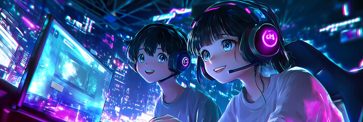 Cute Gamer Girl in Anime Manga Style: Adorable Illustration