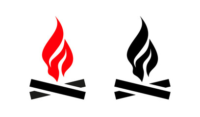 Bonfire or fire icon. Burning wood, a symbol of warmth and light. An attribute of a hike or overnight stay in the forest.