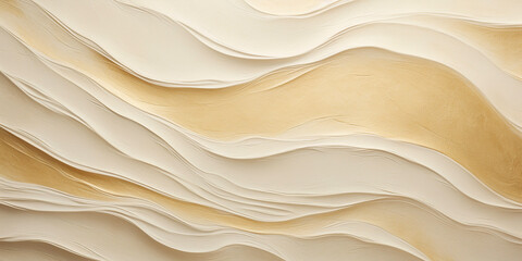 Abstract paint texture background with waves and lines in beige or cream or ivory and gold colours. Beautiful elegant backdrop or wallpaper template. 
