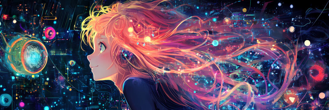 Cute Gamer Girl in Anime Manga Style: Adorable Illustration