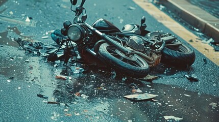 Motorcycle Accident: A motorcyclist lost control on a sharp curve, skidding and hitting a guardrail, causing severe bike damage and rider injuries.
