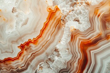 Close-up of an agate slice with captivating patterns and a blend of warm, rich colors, showcasing the natural beauty of minerals.