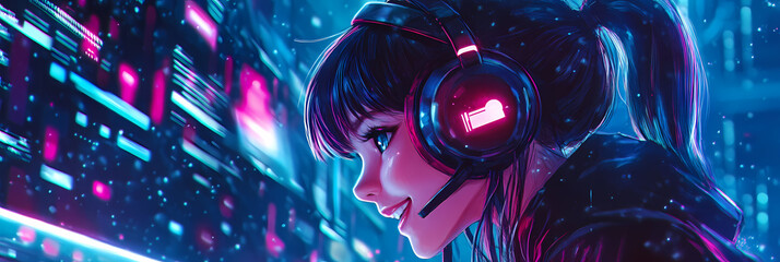 Cute Gamer Girl in Anime Manga Style: Adorable Illustration