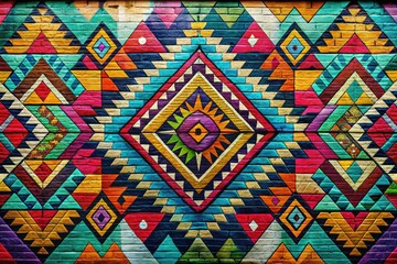 Fototapeta premium Bold colorful tribal aztec graphic patterns urban street art vibe