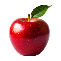 Ripe red apple with leaf on transparent background