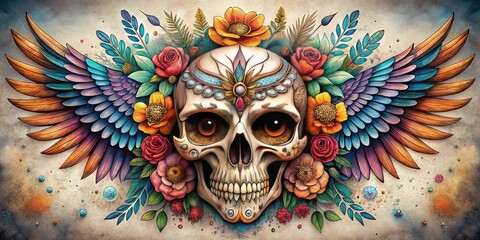 bohemian eclectic eagle skull sugar skull tattooed