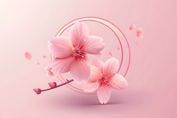 Obraz premium Minimalist 3D Logo with Cherry Blossom and Modern Typographic Style