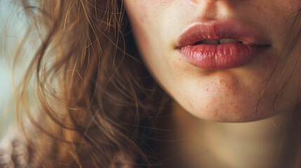 Close-up of a person biting their lower lip, reflecting nervousness or anxiety.