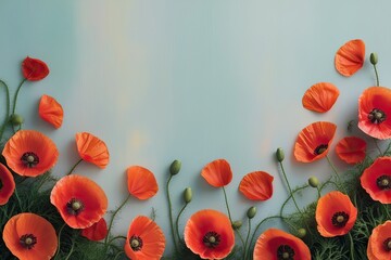 Lush Poppy Petals on a Tranquil Pastel Canvas for a Memorial Tribute