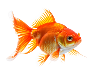 Oranda goldfish isolated on transparent background close up
