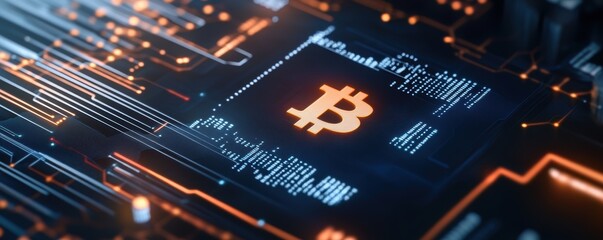 A close-up of a computer screen showing blockchain code and cryptocurrency mining operations.
