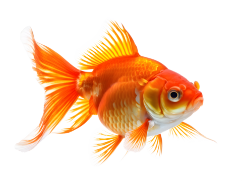 Oranda goldfish isolated on transparent background close up
