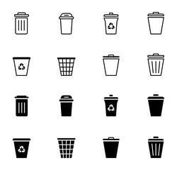 Bin icon set. Trash can icon collection. Trash icons and delete button. Garbage bin symbol. Vector illustration.