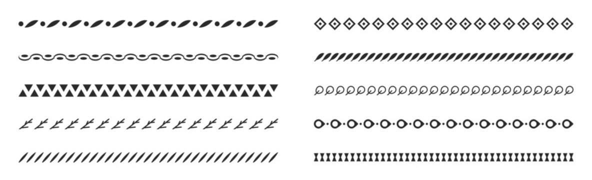 Border line design elements set. Ornamental text devider colection. Vintage line elements. Decorative line borders. Lines, waves, zigzag, ornament, geometric lines. Vector illustration.