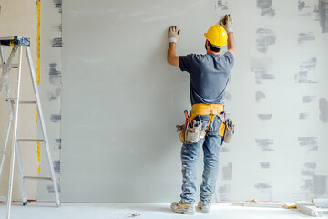 Interior renovation of apartments. Working team at work on interior decoration of premises