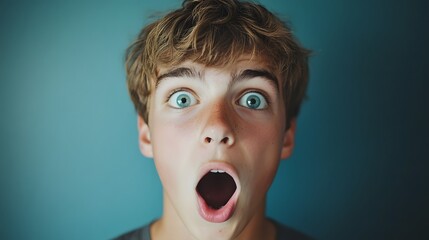 137. A teenager showing surprise with raised eyebrows and an open mouth