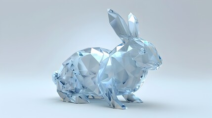 Minimalist 3D Render of Geometric Ice Rabbit with Faceted Fur Texture