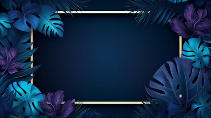 Obraz premium Colorful nature concept, Neon colorful of tropical leaves with neon frame. Neural network ai generated art