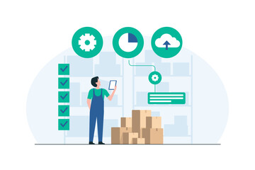 Inventory Specialist Using Tablet for Stock Check. Illustration