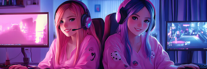 Charming Gamer Girl in Cute Anime Manga Style