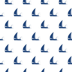 Fishing boat with fishing rod on water icon isolated seamless pattern on white background