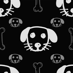 Seamless vector pattern with cute draw fluffy dogs. Simple doodle style. Grid