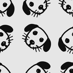 Seamless vector pattern with cute draw fluffy dogs. Simple doodle style. Grid