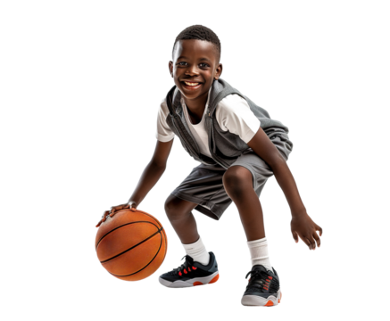 Happy young African American basketball player, cut out