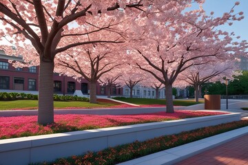 Fototapeta premium Vibrant Cherry Blossom Landscape Celebrating Asian American Heritage Month