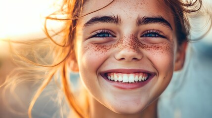 127. A teenager expressing joy with a big, happy smile and bright eyes