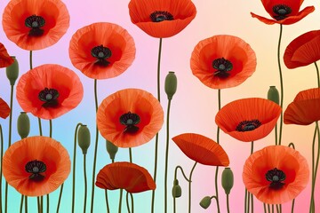 Obraz premium Vibrant Poppies Flourishing on a Soft Pastel Background for Remembrance and Tribute
