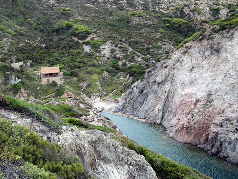 Small refuge at an estuary on the island of San Pietro near Sardinia, Italy, Europe