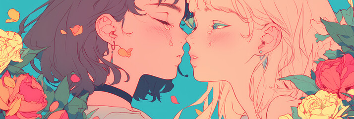LGBT Pride Celebration in Cute Anime Manga Art Style: Love and Romance